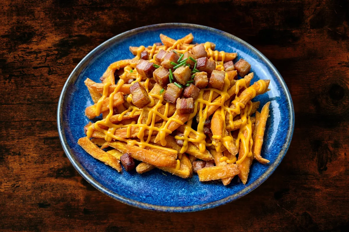 Sweet potato with bacon and cheddar
