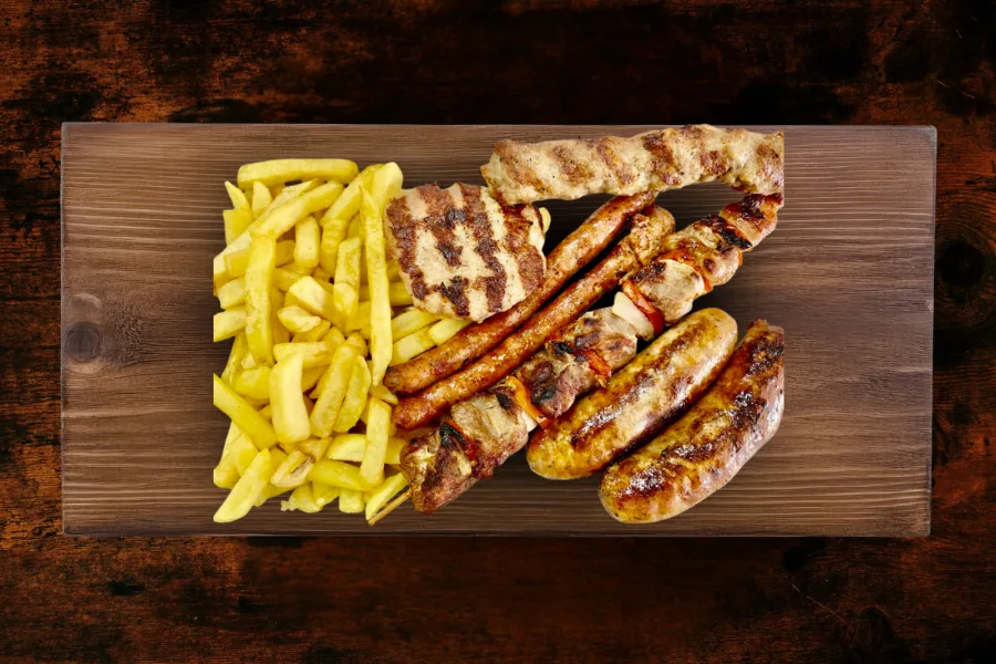 Pork mixed grill with french fries