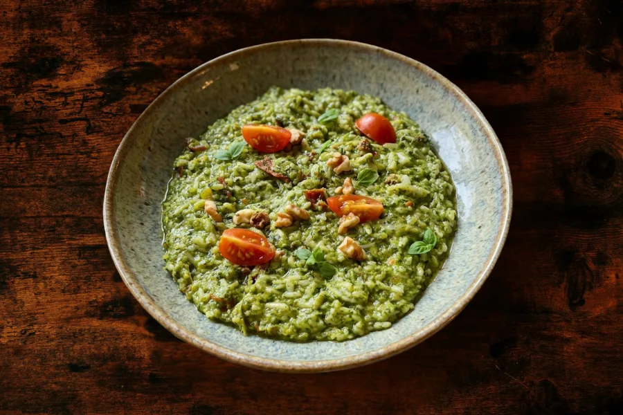 Risotto with spinach and cheeses
