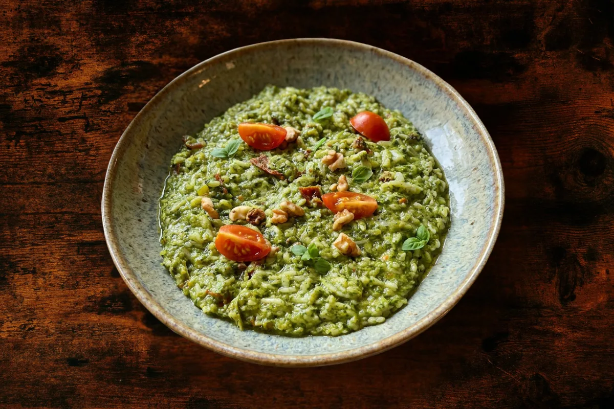 Risotto with spinach and cheeses